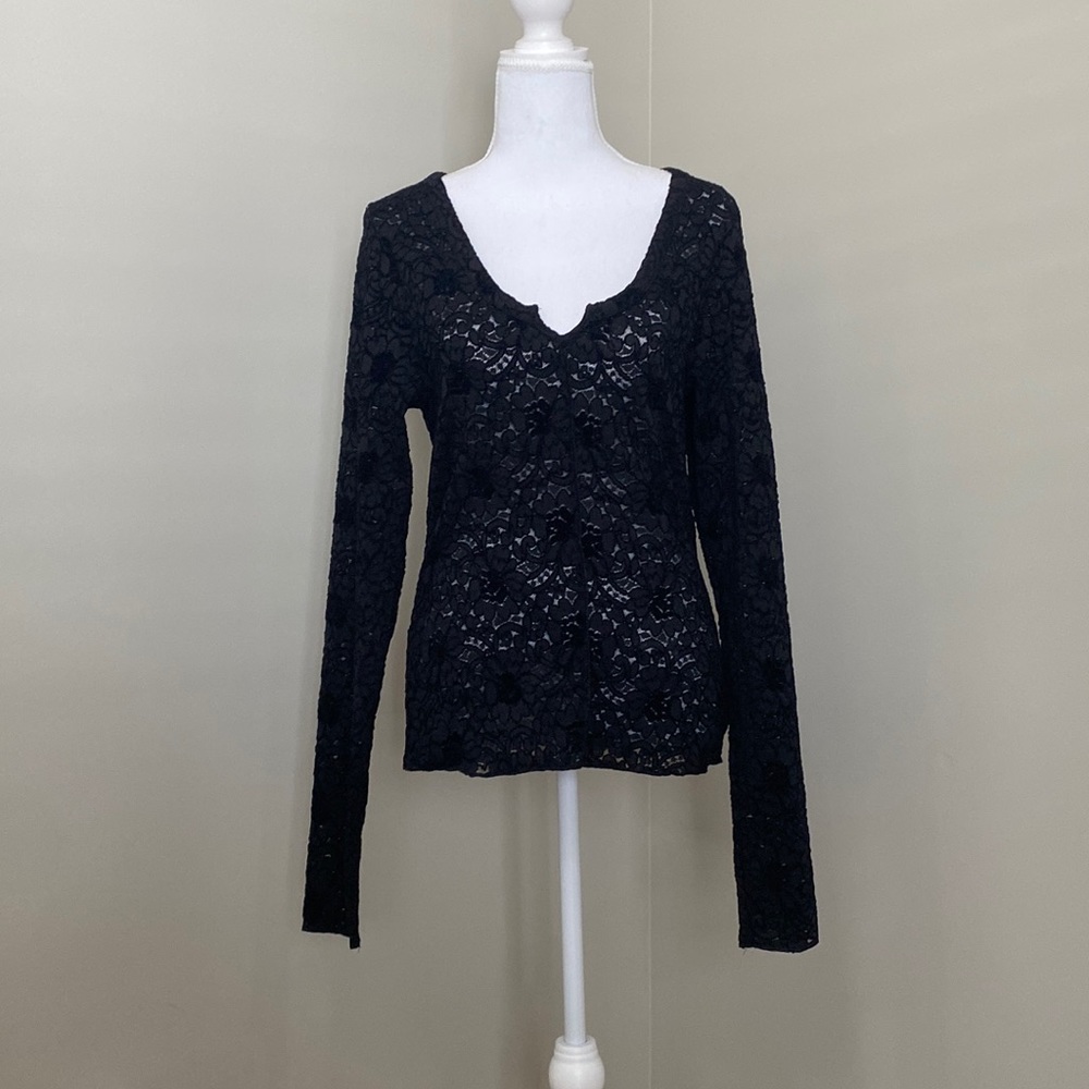 Black Stretchy Lace Long-Sleeved Free People Top